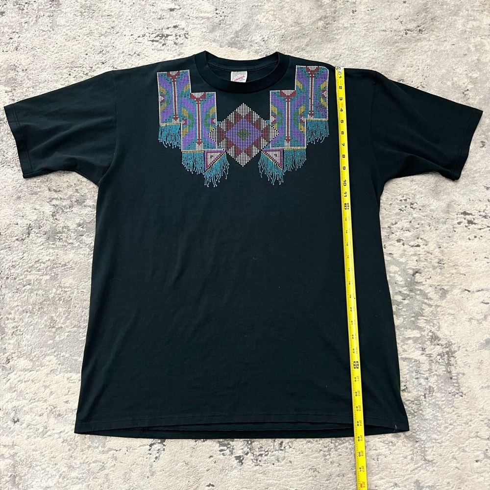 VTG Southwest Native American Graphic Art T Shirt Made in USA XL Black Jerzees